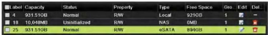 Label Capacity Status Property Type Free Space Gro Edit Dol 4 931.51GB Normal R/W Local 921GB 1 - 18 10,048MB Uninitialized R/W NAS OMB 1 25 931.51GB Normal R/W eSATA 894GB 1