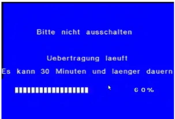 Bitte nicht ausschalten Uebertragung laeuft Es kann 30 Minuten und laenger dauern 6 0 %