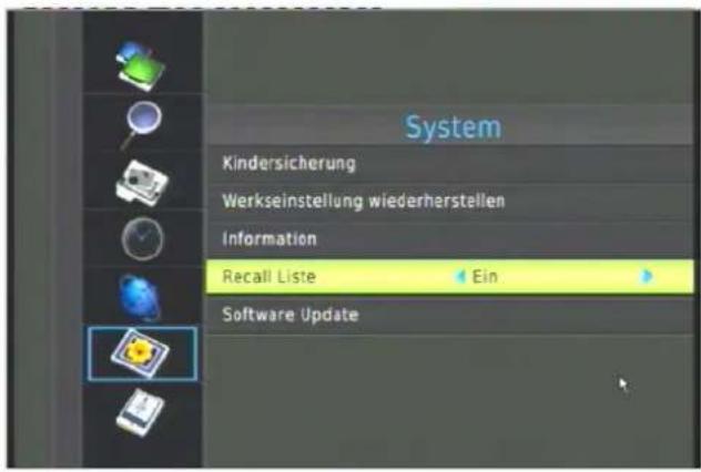 System Kindersicherung Werkseinstellung wiederherstellen Information Recall Liste Ein Software Update