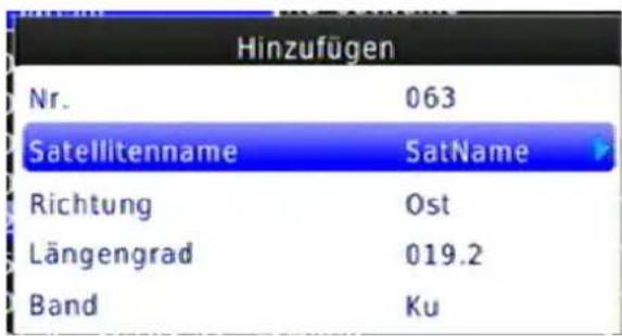 Hinzufügen Nr. 063 Satellitenname SatName Richtung Ost Längengrad 019.2 Band Ku