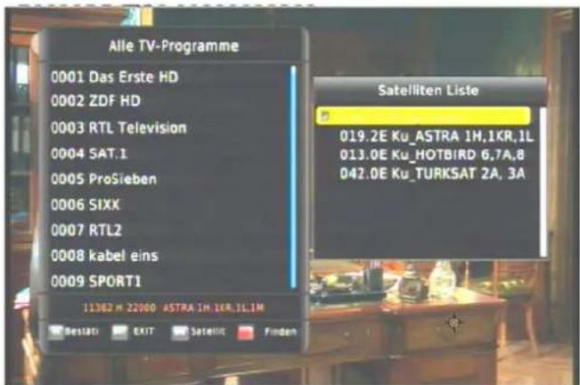 Alle TV-Programme 0001 Das Erste HD 0002 ZDF HD 0003 RTL Television 0004 SAT.1 0005 ProSieben 0006 SIXX 0007 RTL2 0008 kabel eins 0009 SPORT1 Satelliten Liste 019.2E Ku_ASTRA 1H,1KR,1L 013.0E Ku_HOTBIRD 6,7A,8 042.0E Ku_TURKSAT 2A, 3A 11362 M 22000 ASTRA 1H,1KR,1L1M Bestati EXIT Satellite Findem