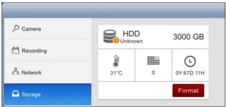Camera Recording Network Storage HDD Unknown 3000 GB 31°C 0 0Y 67D 11H Format