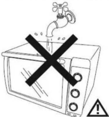 Warning symbol showing a microwave with a crossed-out X mark and a warning sign