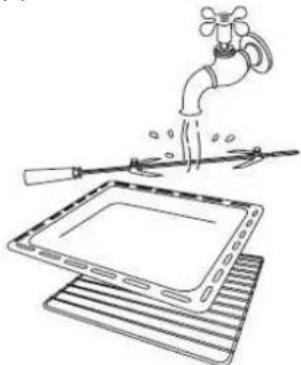 Illustration of a faucet spraying water onto a tablet device (no text or symbols)
