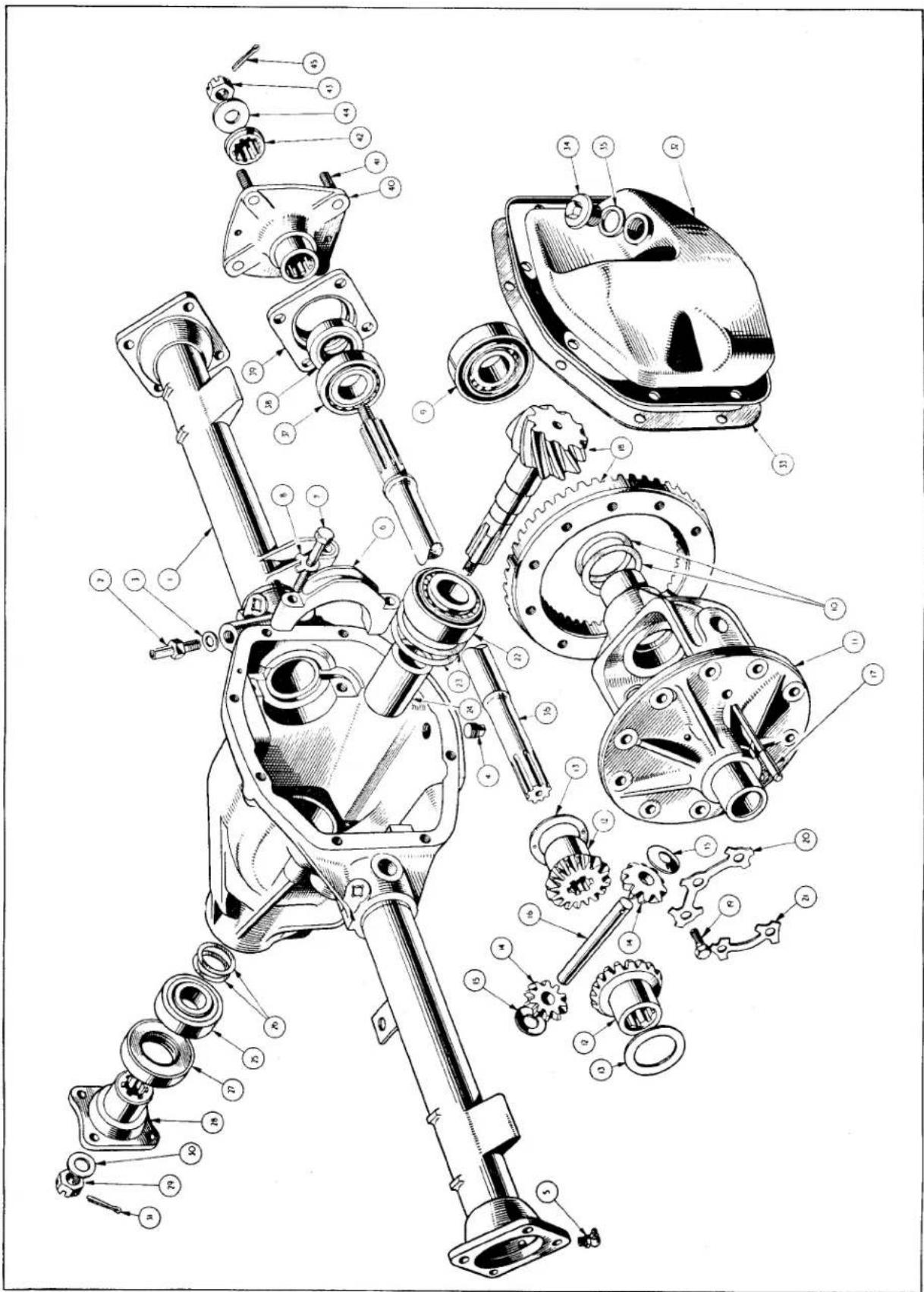 Technical diagram of a mechanical assembly with numbered components for identification