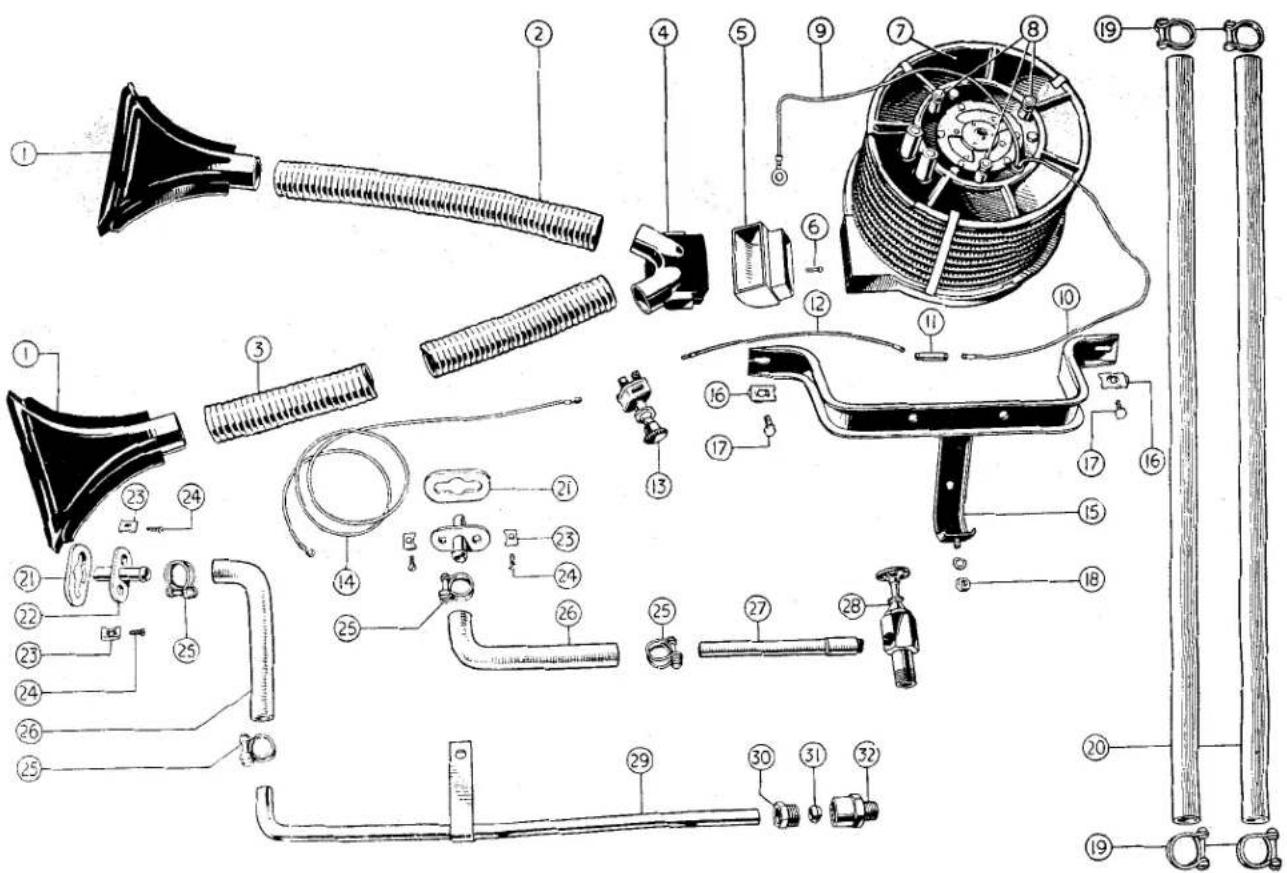 Exploded view diagram of a mechanical device with numbered parts for identification