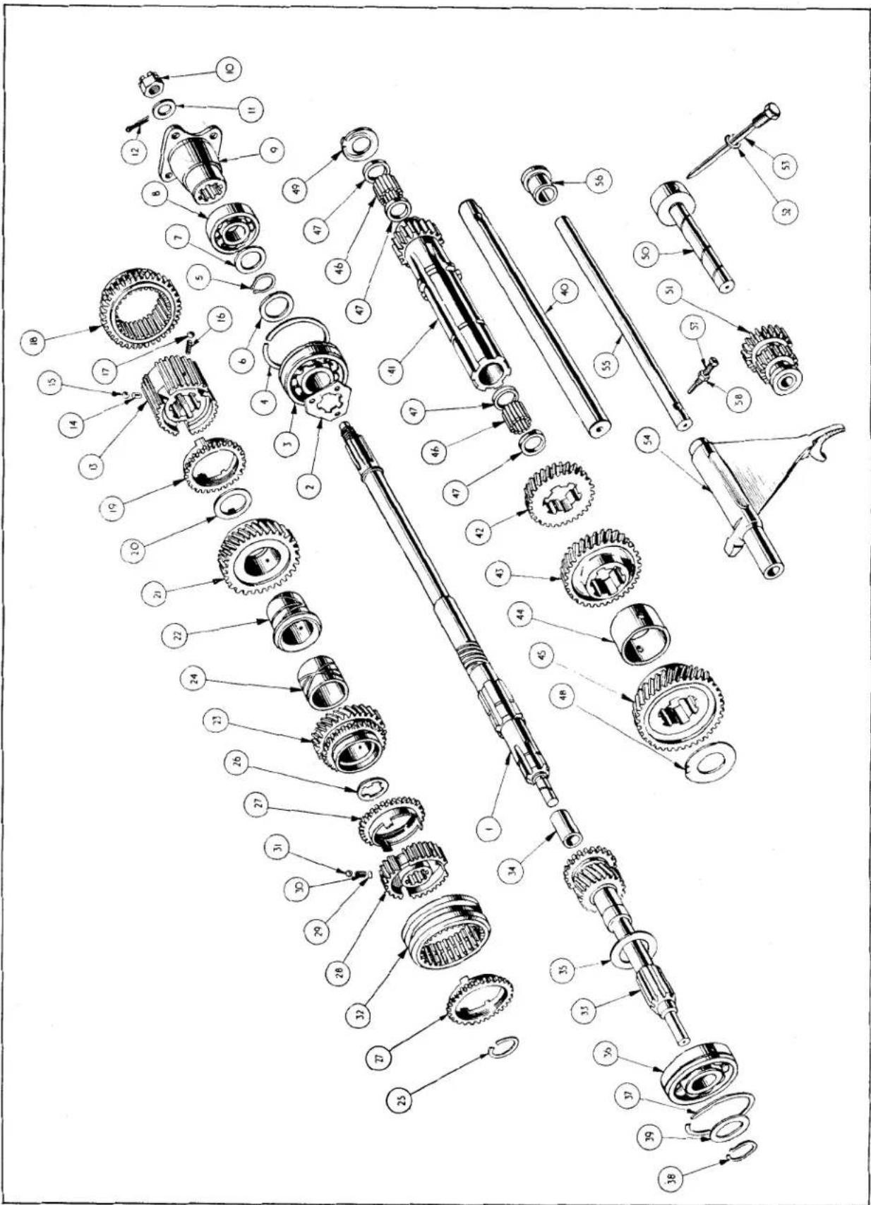 Exploded view diagram of a mechanical assembly with numbered components for identification