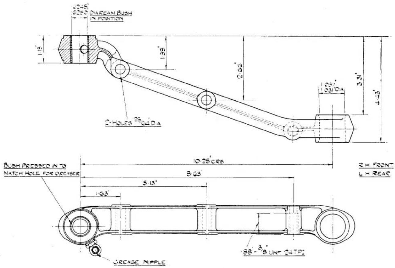DIAREAN BUSH IN POSITION 1/12" 138" CGG" 037' 031'DA" 3.31" 4.43" C-HOLES 25 GIDIA BUSH PRESSED IN TO MATCH HOLE FOR OCCASER 10-25'CRS 8-63" 5-13" 1-63" R H FRONT L H REAS 98"-3"8 UNF 24 TPI CREASE NIPPLE