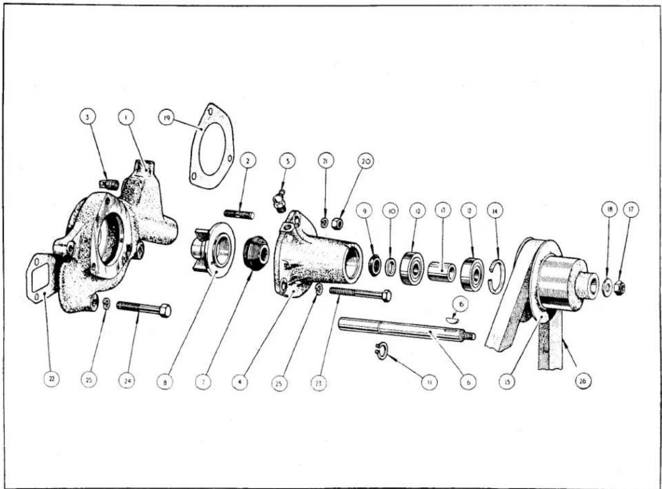 Exploded view diagram of a mechanical assembly with numbered parts for identification
