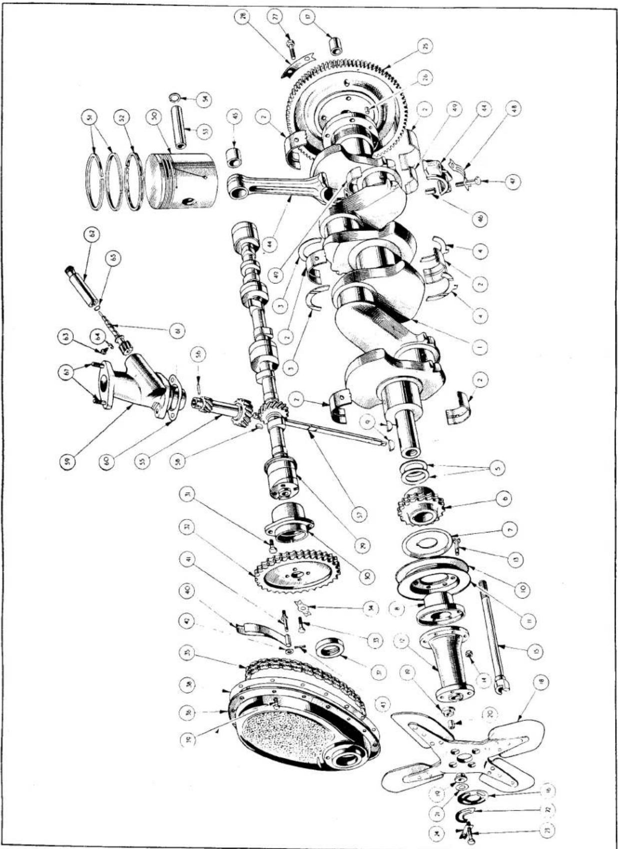 Technical diagram of a mechanical assembly with labeled parts and exploded view, showing internal components like gears, springs, and shafts.