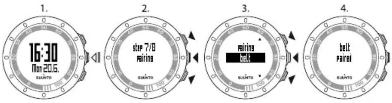 1. 16:30 Mon 20.6. SUANTO step 7/8 Pairing SUANTO 3. pairing belt suunto 4. belt pairei suunto