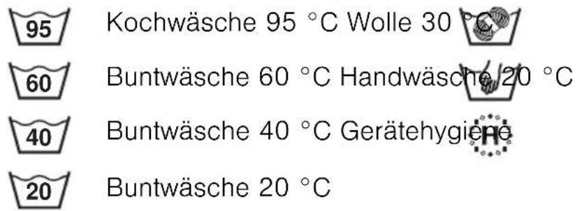 95 Kochwäsche 95 °C Wolle 30 ° 60 Buntwäsche 60 °C Handwäsche/20 °C 40 Buntwäsche 40 °C Gerätehygiene 20 Buntwäsche 20 °C