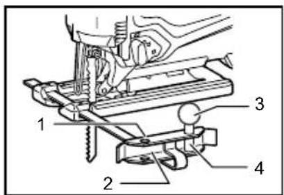 Technical diagram of a mechanical assembly with numbered parts labeled 1 to 4