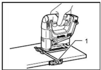 Technical line drawing of a mechanical assembly with a hand operating a workpiece (no text or symbols present)