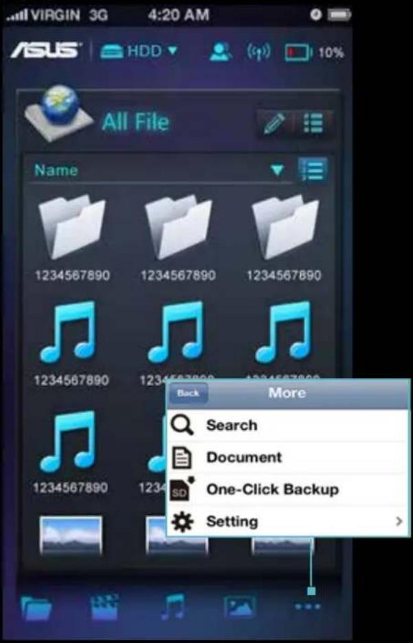 ASUS HDD 10% All File Name 1234567890 1234567890 1234567890 1234567890 1234567890 1234567890 Back More Search Document One-Click Backup Setting >
