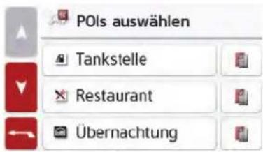 POIs auswählen Tankstelle Restaurant Übernachtung