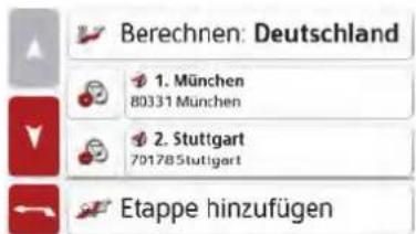 Berechnen: Deutschland 1. München 80331 München 2. Stuttgart 791785Stuttgart Etappe hinzufügen