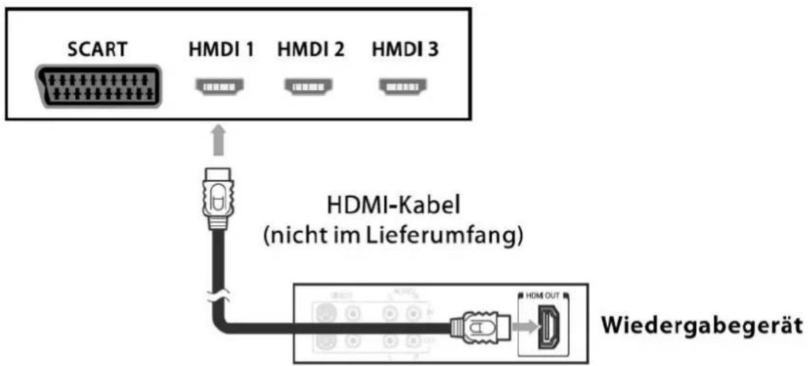 SCART HMDI 1 HMDI 2 HMDI 3 HDMI-Kabel (nicht im Lieferumfang) Wiedergabegerät