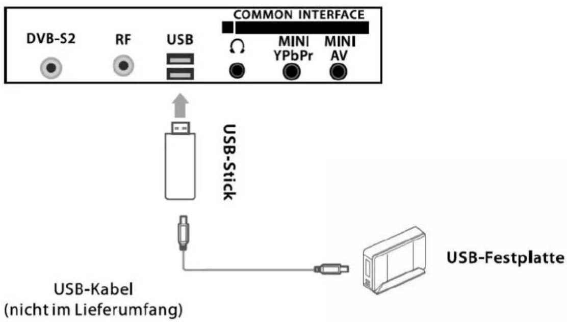 COMMON INTERFACE DVB-S2 RF USB MINI MINI YPbPr AV USB-Stick USB-Kabel (nicht im Lieferumfang) USB-Festplatte