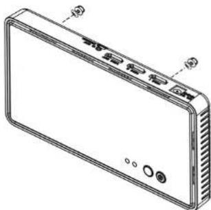 Technical diagram of a rectangular electronic device with labeled ports and buttons