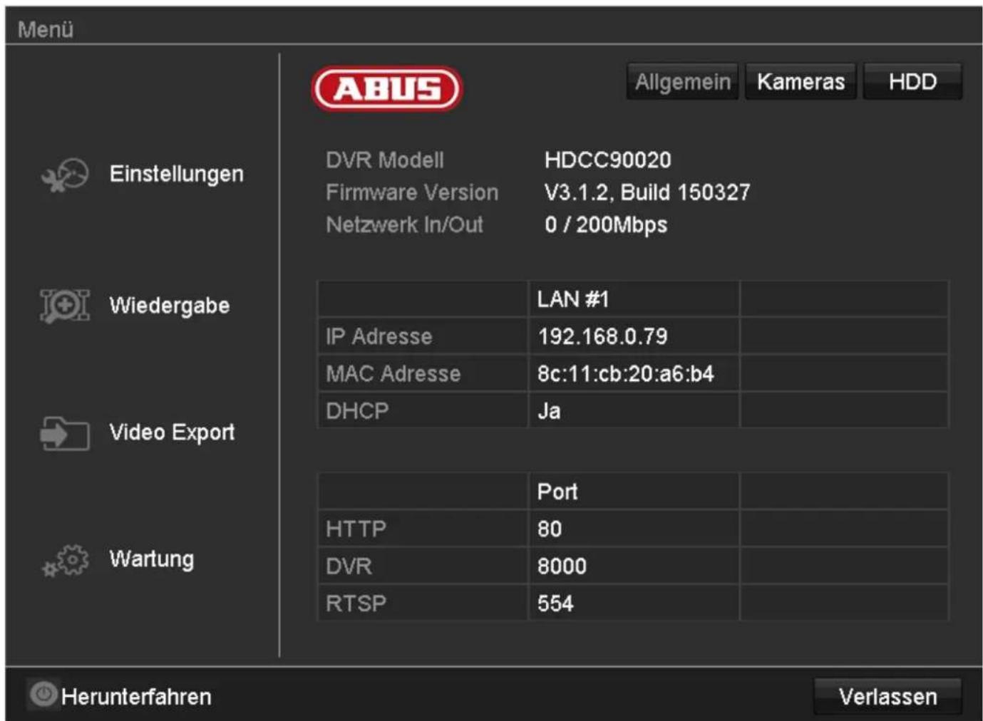 ABUS HDCC90010 - Menüübersicht - 1