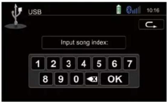 USB 10:16 Input song index: 1 2 3 4 5 6 7 8 9 0 OK