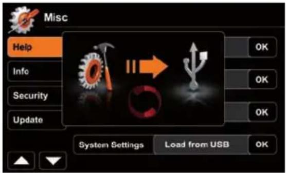 Misc Help Info Security Update System Settings Load from USB OK