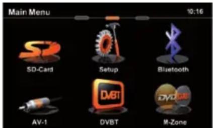 Main Menu 10:16 SD-Card Setup Bluetooth AV-1 DVBT M-Zone