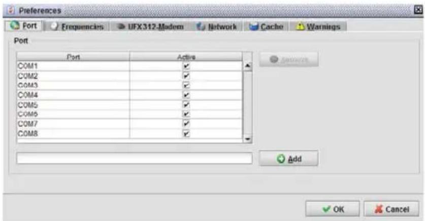 Port Port Active COM1 ✓ COM2 ✓ COM3 ✓ COM4 ✓ COM5 ✓ COM6 ✓ COM7 ✓ COM8 ✓ Add OK Cancel