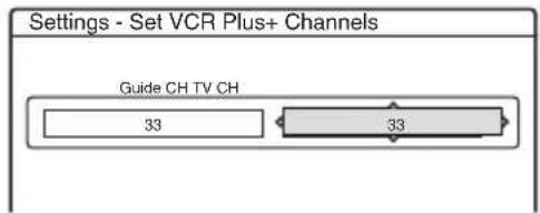 Settings - Set VCR Plus+ Channels Guide CH TV CH 33 33