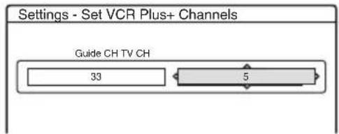 Settings - Set VCR Plus+ Channels Guide CH TV CH 33 5
