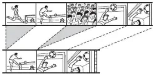 Sequence of cartoon illustrations showing a person playing table tennis and soccer, with Chinese text labels indicating the sequence.