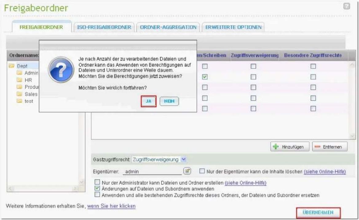 Freigabeordner FREIGABEORDNER ISO-FREIGABEORDNER ORDER-AGGREGATION ERWEITERTE OPTIONEN Ordnernames: Dept Admin HR Produ Sales test Je nach Anzahl der zu verarbeitenden Dateien und Ordner kann das Anwenden von Berechtigungen auf Dateien und Unterordner eine Weile dauern. Möchten Sie die Berechtigunge…