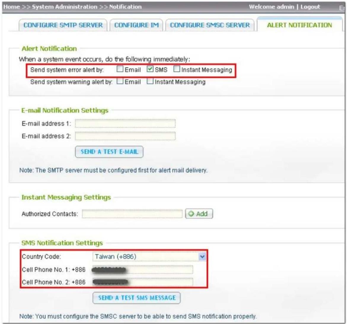 QNAP TS-EC1279U - Einrichtender SMSC-E ins te llung e n und d a s SMS-A la rms a m NAS - 2