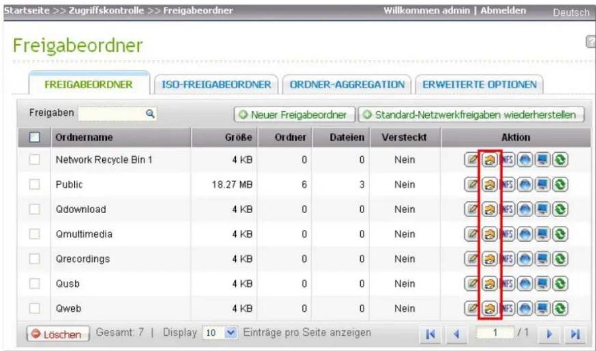 Startseite >> Zugriffskontrolle >> Freigabeordner Willkommen admin | Abmelden Deutsch Freigabeordner FREIGABEORDNER ISO-FREIGABEORDNER ORDNER-AGGREGATION ERWEITERTE OPTIONEN Freigaben Neuer Freigabeordner Standard-Netzwerkfreigaben wiederherstellen Ordernname Große Ordner Dateien Versteckt Aktion Ne…