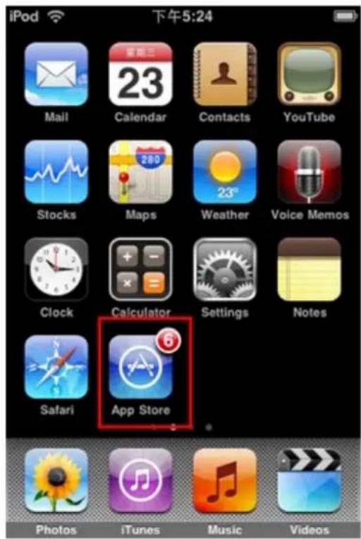 iPod 下午5:24 Mail Calendar Contacts YouTube Stocks Maps Weather Voice Memos Clock Calculator Settings Notes Safari App Store Photos iTunes Music Videos