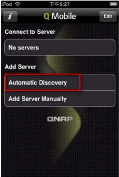 i Q Mobile Edit Connect to Server No servers Add Server Automatic Discovery Add Server Manually ONAP