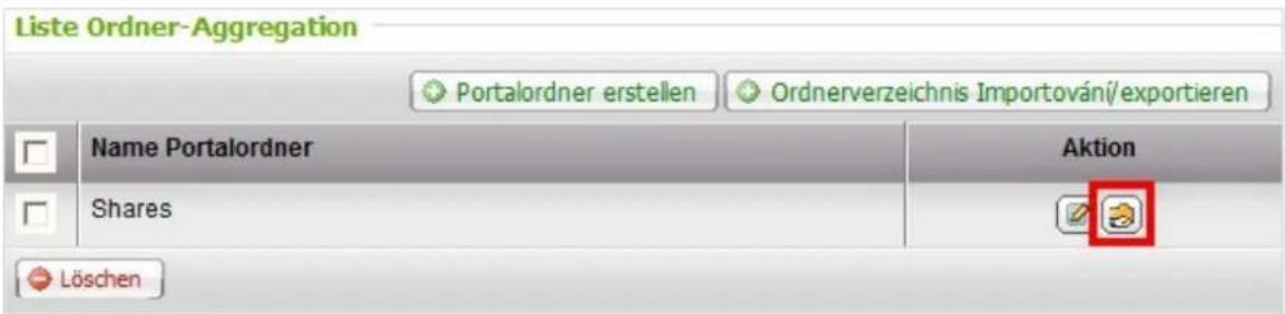 Liste Ordner-Aggregation Portalordner erstellen Ordnerverzeichnis Importování/exportieren Name Portalordner Aktion Shares Löschen