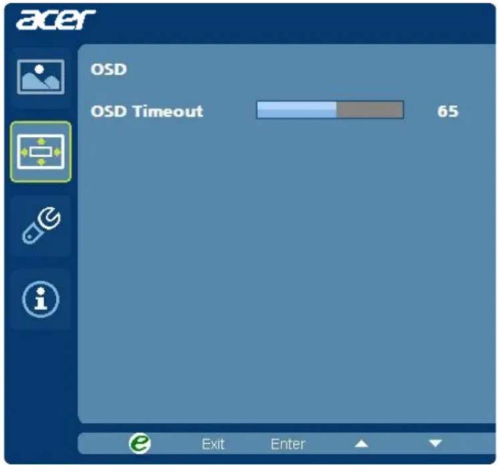 acer OSD OSD Timeout 65 Exit Enter