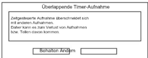 Überlappende Timer-Aufnahme Zeitgesteuerte Aufnahme überschneidet sich mit anderen Aufnahmen. Daher kann es zum Verlust von Aufnahmen bzw. Tellen davon kommen. Behalten Ändern