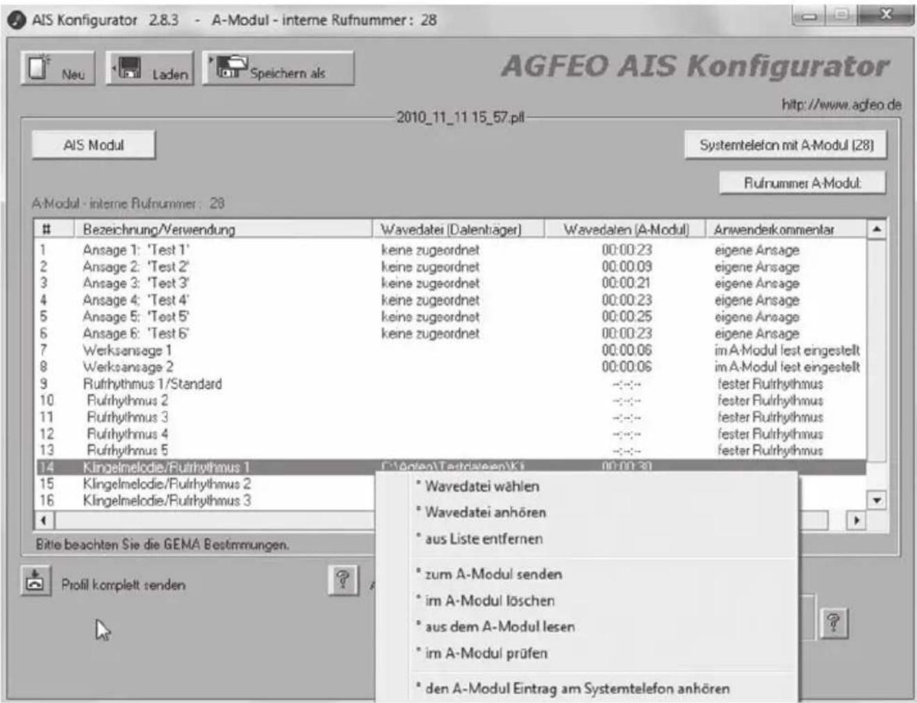 AGFEO ST 45 AB - Klingeltöne und Ansagen aufspielen - 1