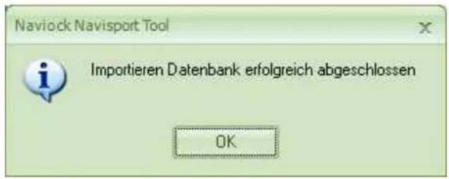 Naviock Navisport Tool Importieren Datenbank erfolgreich abgeschlossen OK
