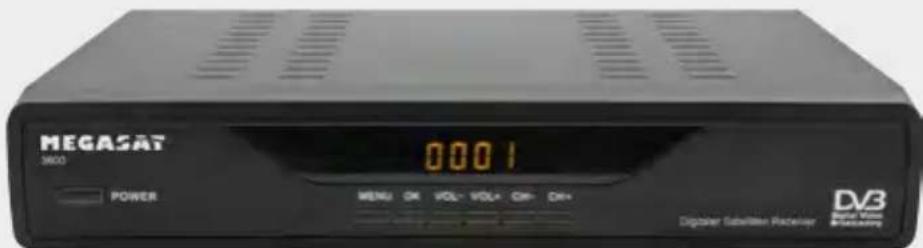 MEGASAT 3600 0001 POWER MENU OK VOL+ VOL+ CM- OH+ DV3 Digital Video Processing Digister Subscribers Receiver