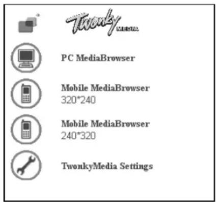 Twonky PC MediaBrowser Mobile MediaBrowser 320*240 Mobile MediaBrowser 240*320 TwonkyMedia Settings