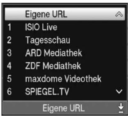 Eigene URL 1 ISIO Live 2 Tagesschau 3 ARD Mediathek 4 ZDF Mediathek 5 maxdome Videothek 6 SPIEGEL.TV Eigene URL