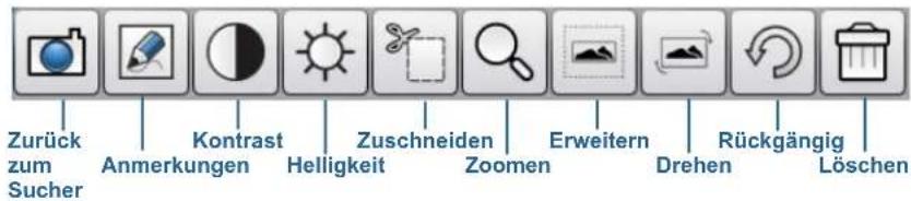 Zurück zum Sucher Anmerkungen Kontrast Helligkeit Zuschneiden Zoomen Erweitern Drehen Rückgängig Löschen