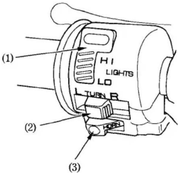 (1) HI LIGHTS LO TURN R (2) HORN (3)