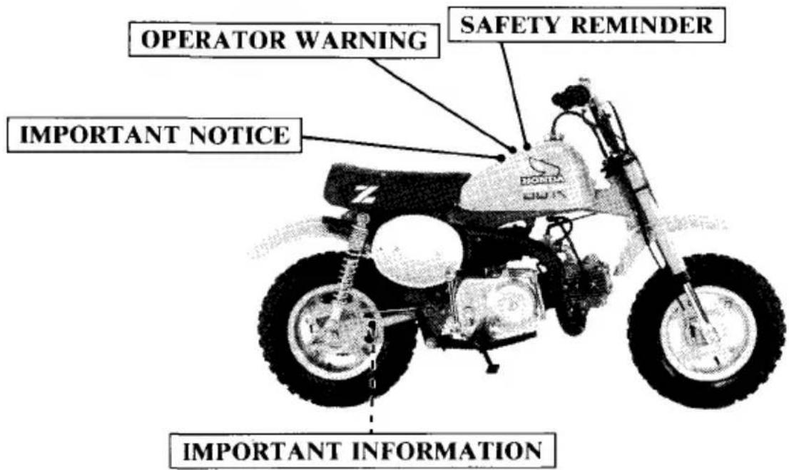 OPERATOR WARNING SAFETY REMINDER IMPORTANT NOTICE IMPORTANT INFORMATION