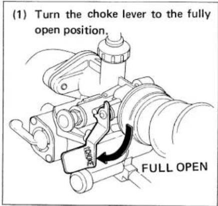 (1) Turn the choke lever to the fully open position. FULL OPEN