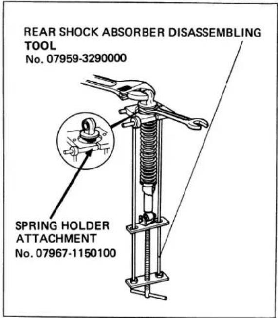 REAR SHOCK ABSORBER DISASSEMBLING TOOL No. 07959-3290000 SPRING HOLDER ATTACHMENT No. 07967-1150100